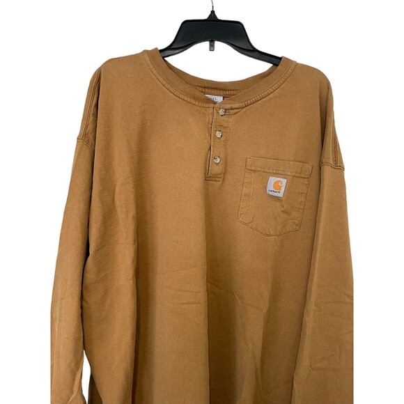 Carhartt Mens Henley Long Sleeve Pocket T Shirt Size 3XL Logo Tan WorkWear - Picture 1 of 7